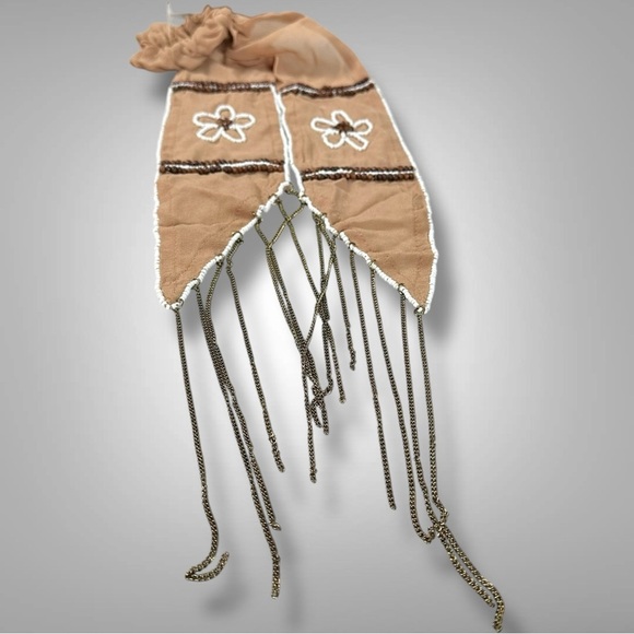 Free People Riley Pony Scarf Western Bohemian Beaded Chain Fringe Hair Tie NWT - Picture 4 of 15